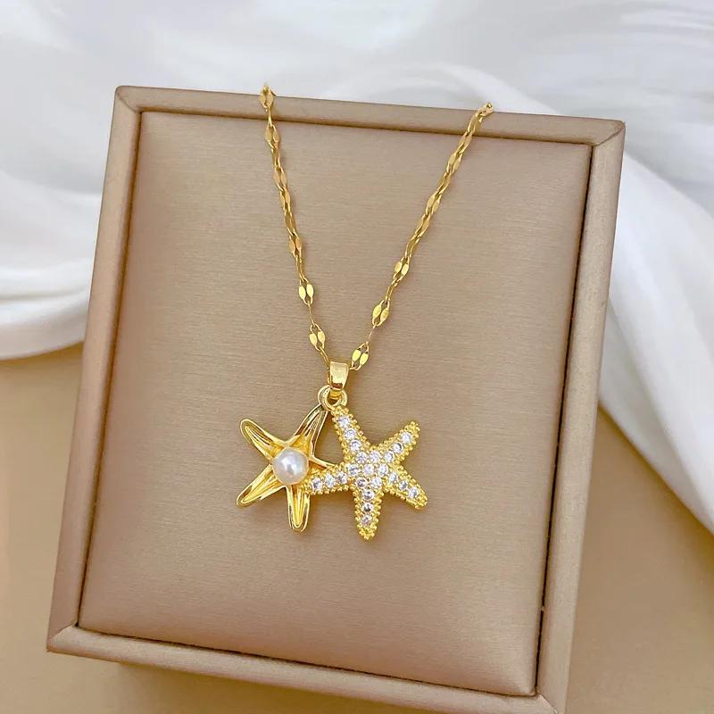 Moderna y Lujosa Cadena para Clavícula de Acero Inoxidable, Personalizable y Versátil, con Colgante de Ostra y Perla en Forma de Corazón de Melocotón