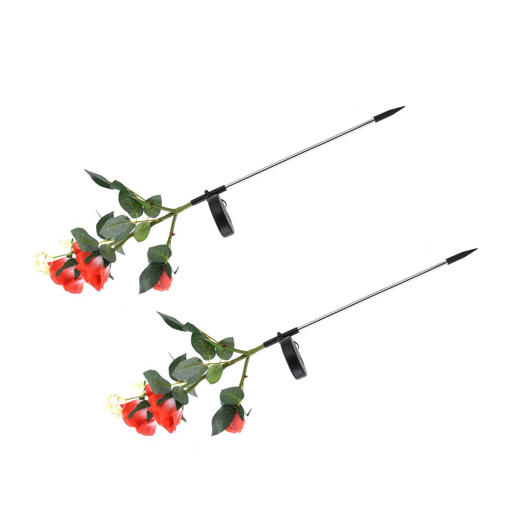 2pcs LED Solar Flower Lights Waterproof Artificial Rose Garden Lamp for Outdoor LandscapeRed