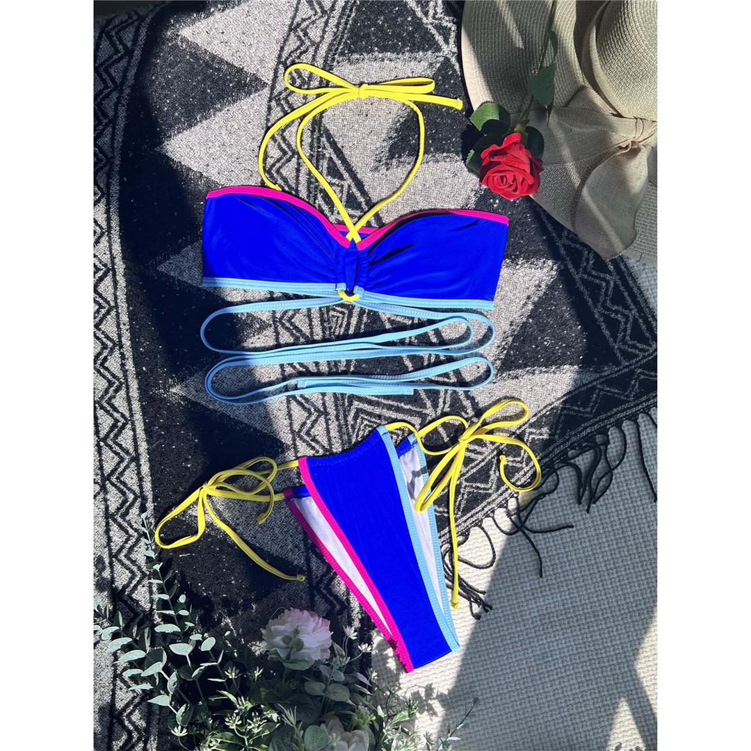 

Сращивание обертывание вокруг бинтов Холтер бикини женский купальник женский купальник из двух частей комплект бикини купальный костюм для плавания L синий