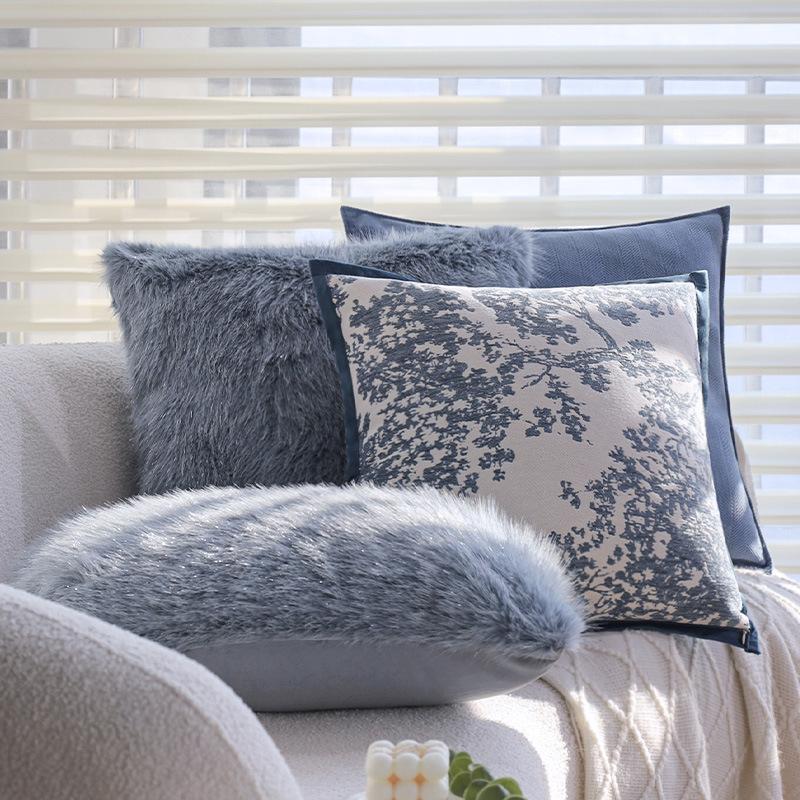 Light Luxury Blue Pillow Case Living Room Sofa Cushion Model Room Hotel B&B Bay Window Cushion Does Not Contain Core