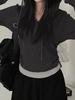 Casual Color Block Hooded Knit T-Shirt with Cinched Waist Long Sleeves
