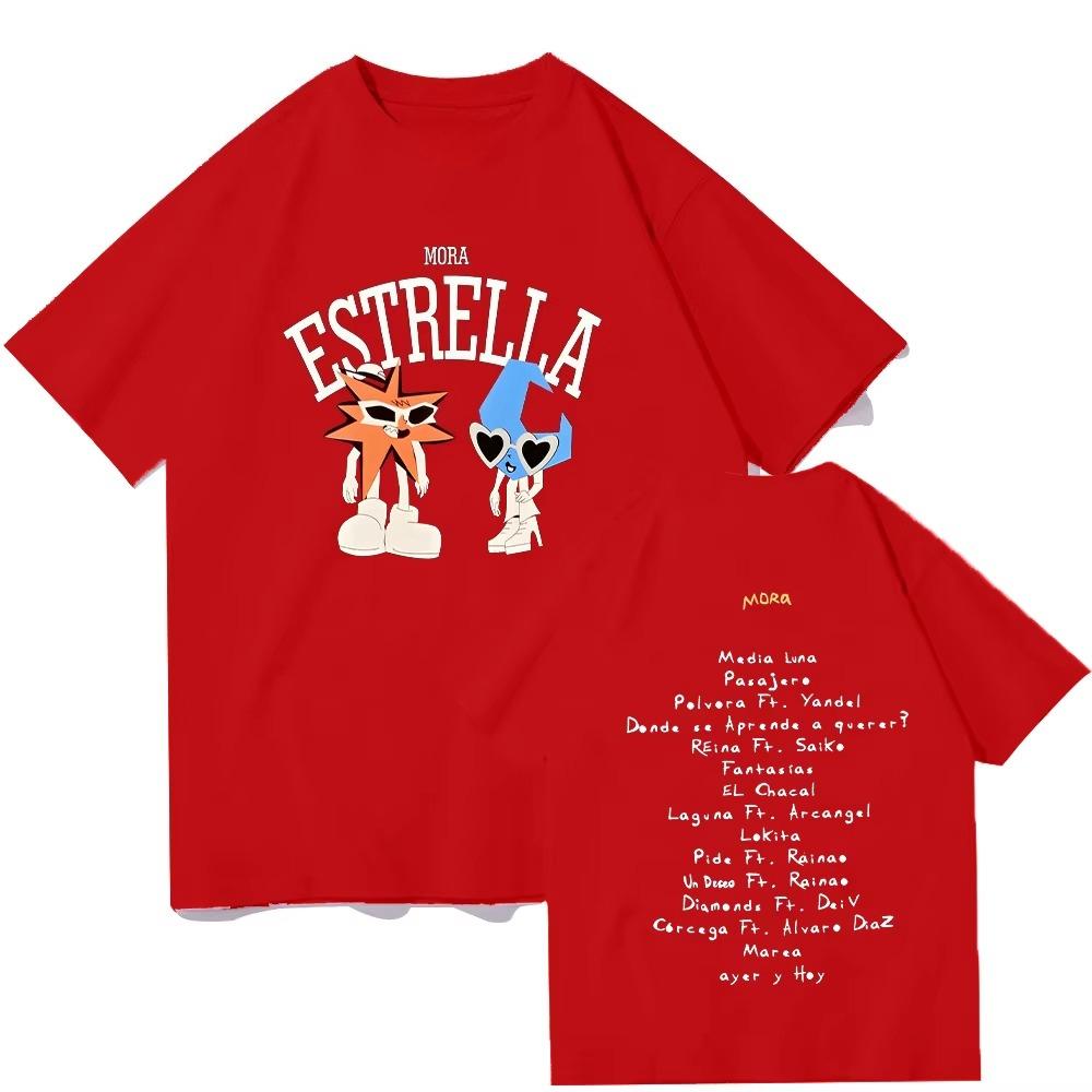 2026 Mora Estrella and Media Luna Graphic Tshirt Rapper Mora Merch T Shirts Women Men Cotton High Street Tee Short Sleeve top