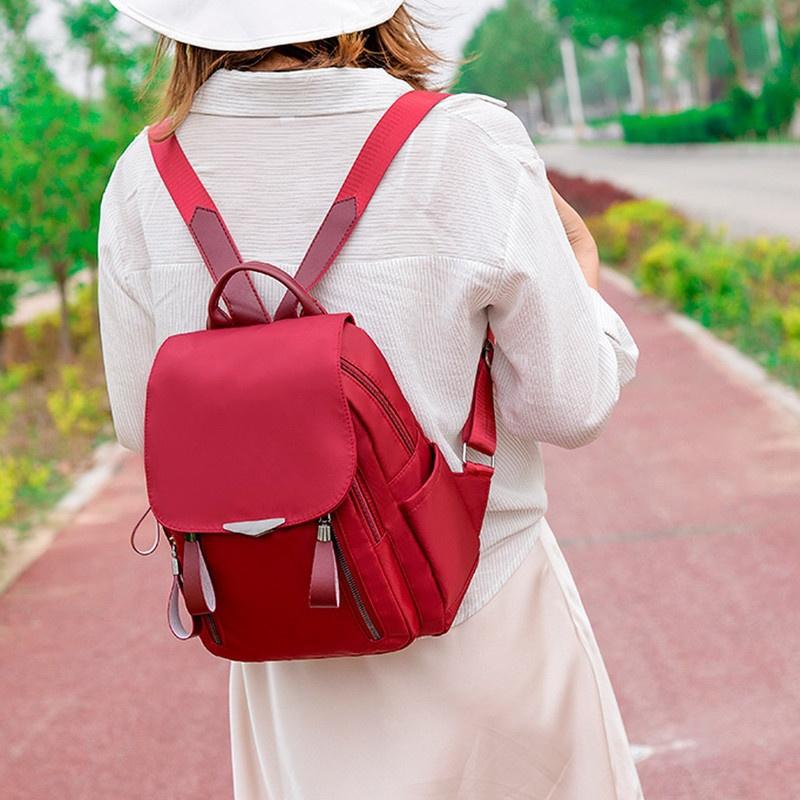 

Корейский женский школьный рюкзак для студентов, водонепроницаемый, противоугонный, нейлоновый рюкзак для путешествий красный
