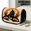 1pc Portable Flip-Top Halloween Themed Pencil Case with Double-Layer Zipper, Retro Haunted House Orange Design, Large Capacity Thickened Oxford Multif
