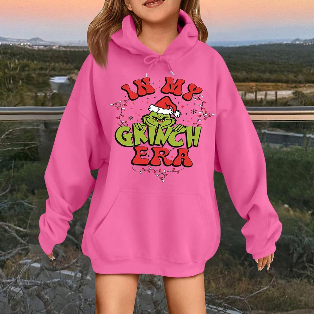 Dětská módní ležérní mikina s dlouhým rukávem, volná, s vánočním potiskem, pulovr s kapucí