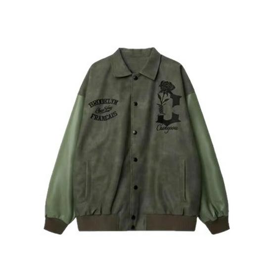 Unisex Trendy Tie-Dye Lapel Baseball Jacket with Leather Patchwork: Perfect for Spring and Autumn