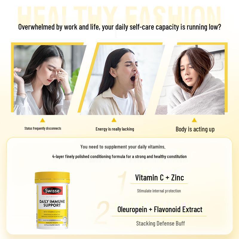Swisse Daily Support Tablets: 60-Count with Vitamin C & Zinc for Adults