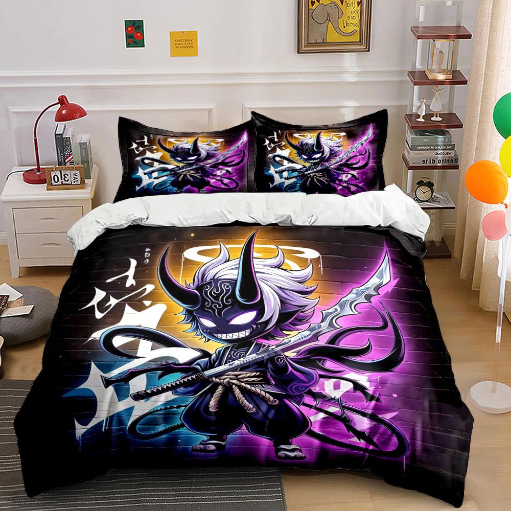 Samurai Demon Themed Decor Set Bedding Set With 1 Duvet Cover 2 Pillowcases Single Double King Queen, Gift