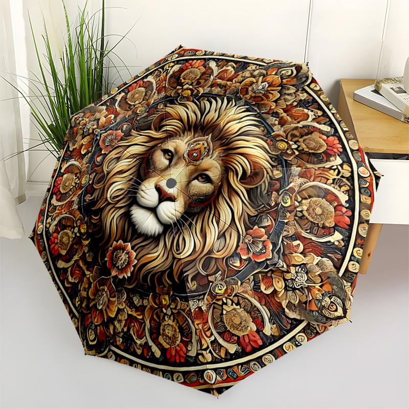 1pc Lion Mandala Automatic Folding Umbrella, Lightweight Retractable Compact Travel Umbrella, 8-Rib Sturdy Frame146