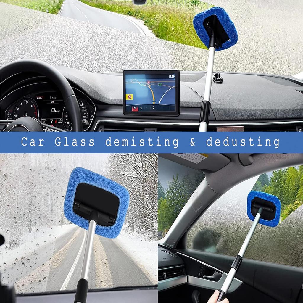 ASAHEL Car Windshield Cleaning Tool Ide Window Cleaner Defogger Brush Kit Microfiber Cloth With Extendable Handle Auto Glass