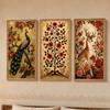 Livin'luxe Set of 3 Peacock Floral Tree Deer Wall Paintings with Sparkle Laminate, Premium Wooden Synthetic Frame, Vintage Botanical Art