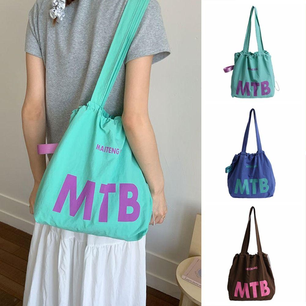 Light Weight Drawstring Bags Nylon Tote Bags Fashion Letter Shoulder Bag  Female