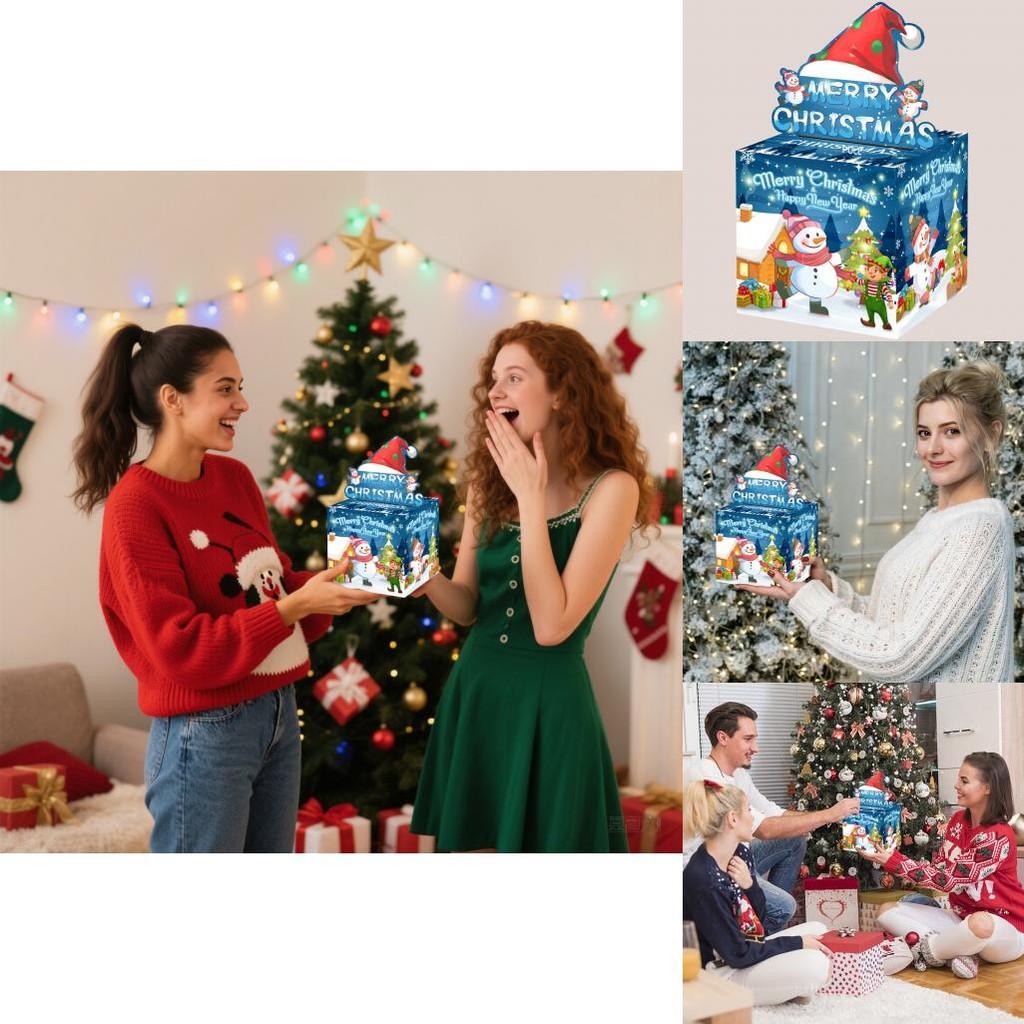 Christmas Blue Snowman Gift Box With Card Holder For Holiday Surprise Present