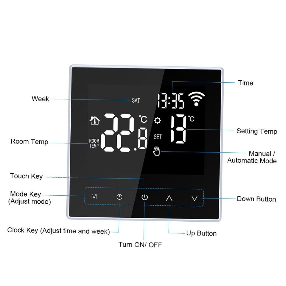 

Wi-Fi Smart Thermostat Digital Temperature Controller APP Control Weekly Circulation Programmable Electric Underfloor Heating with Large LCD Screen fo