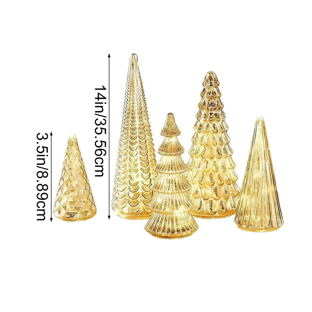 Lighted Christmas Tree 5 Pieces Glass LED Small Home Decor Artificial Christmas Tree With Lights For Outdoor Desk Table