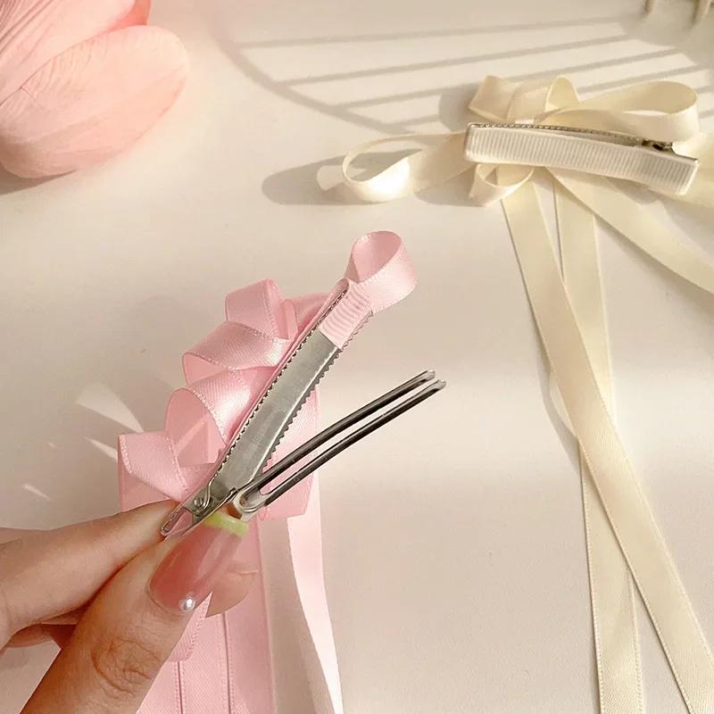 Korean Handmade Long Ballet Ribbon Women Bowknot Hair Clips for Girls Braided Tassel Barrettes Accessories Fashion Kids Hairpins