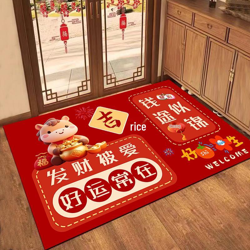 2026 Year of the Horse Festive Crystal Velvet Doormat - Household Dust Removal Cartoon Entrance Mat