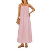 Women's Long Dress Sling Linen Sun Dress Casual Beach Holiday Long Dress