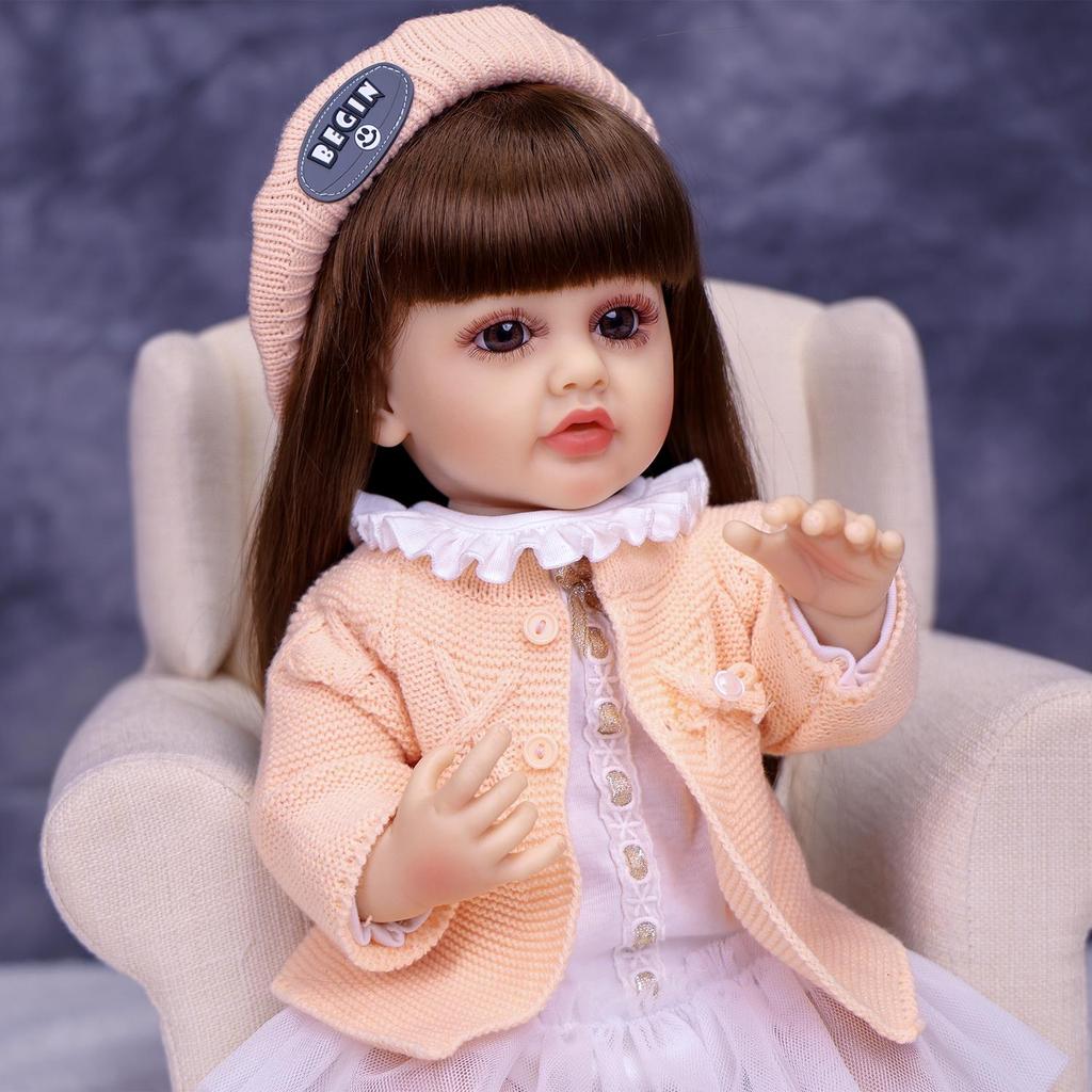 Fashion Reborn Babies Girl Doll Full Silicone Vinyl 22 inch Princess Long DIY Hair Realistic Newborn Dolls bebe Reborn XMAS Gift