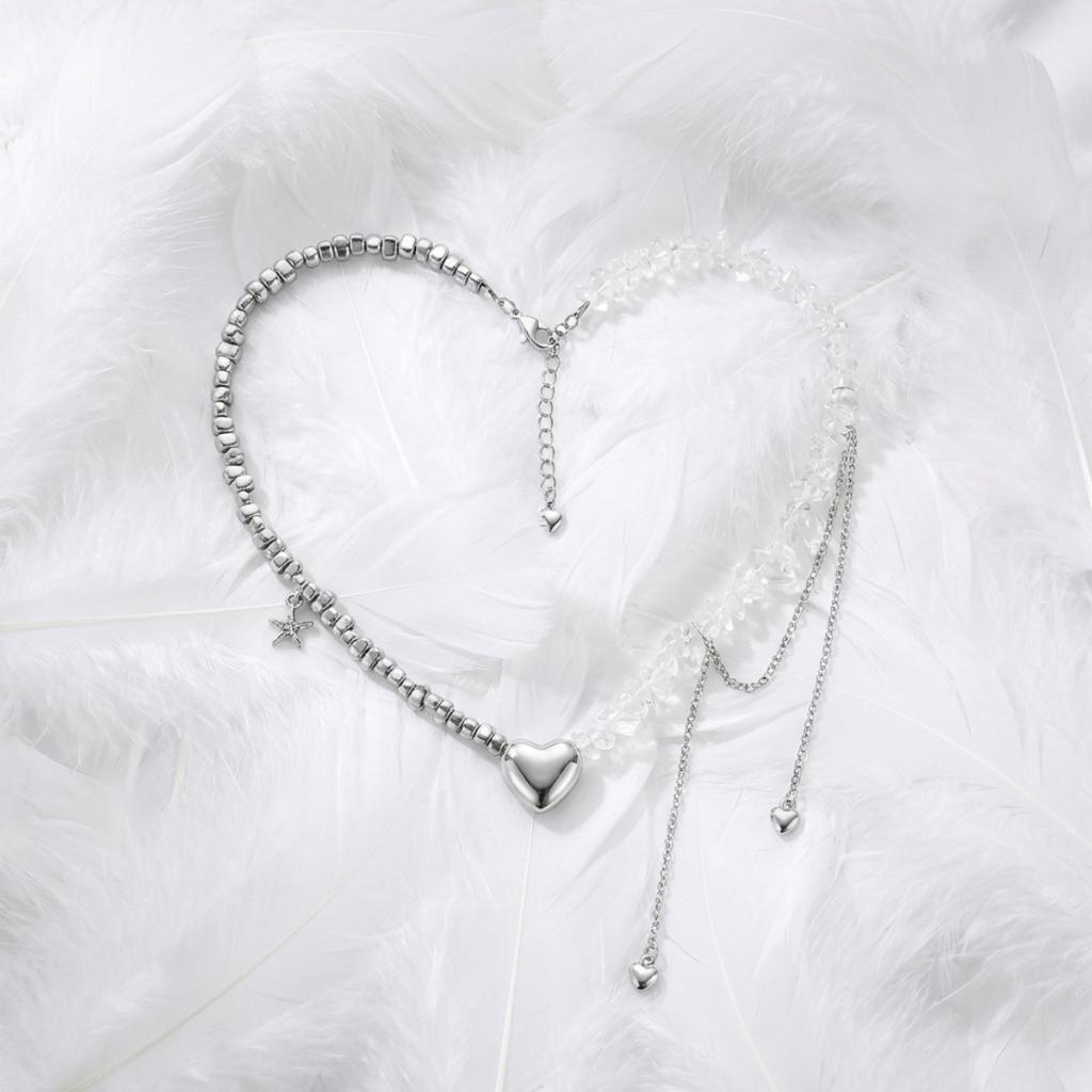 Vintage Heart Star Irregular Stone Beads Chain Tassel Necklace For Women Men Romantic Heart Clavicle Chain Trendy Daily Jewelry