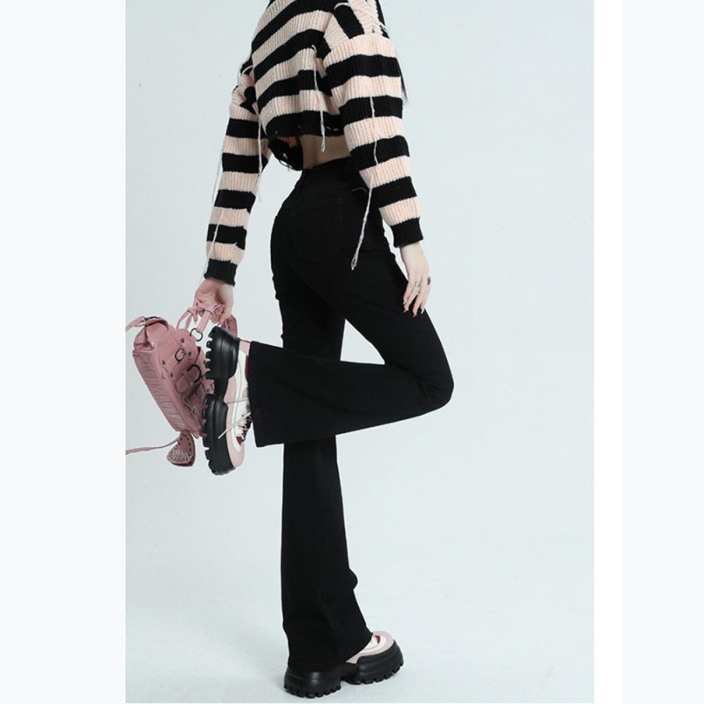 American high-waisted and slightly pulled jeans women's 2025 new autumn and winter small slim-fitting flared jeans