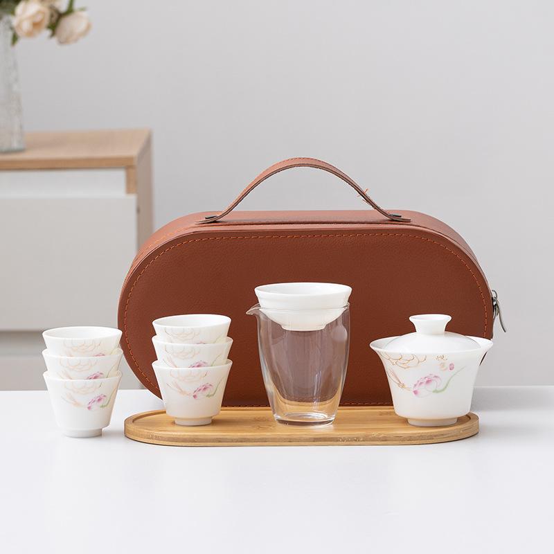 White Suet Jade Porcelain Travel Tea Set Business Company Mid-Autumn Festival Gifts