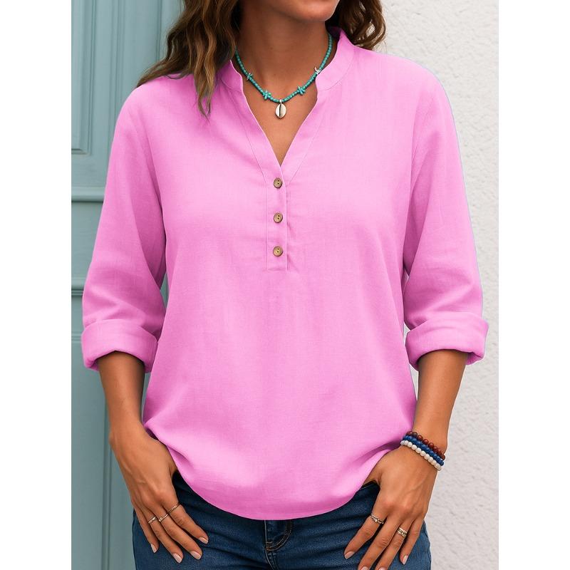 BITCED Blusas y camisas de manga larga con cuello en V y estampado de color sólido informal a la moda para mujer
