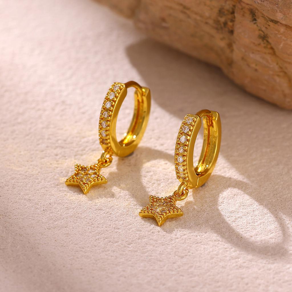 New Mini CZ Star Moon Butterfly Pendant Hoop Earrings For Women Elegant Fashion Geometry Tiny Hoops Earring Jewelry Party Gift