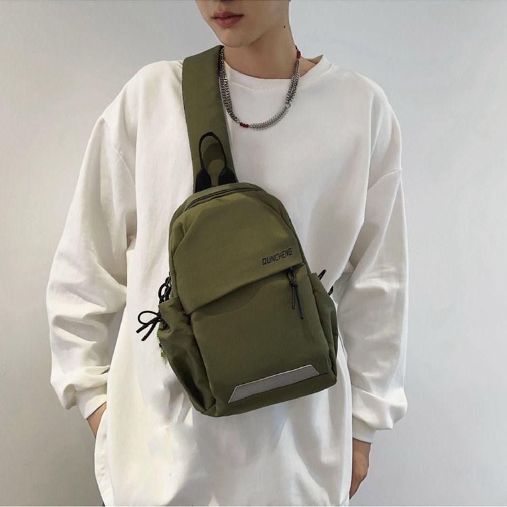 Large Capacity Shoulder Crossbody Bag Solid Color Sports Knapsack Cool Nylon Chest Bag  Outdoor