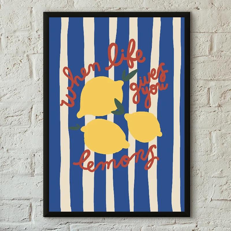 Minimalist La Dolce Vita Lemon Canvas Poster Fresh Lemon Fruit Wall Art for Modern Living Room Bedroom Bar Cafe and Home Decor