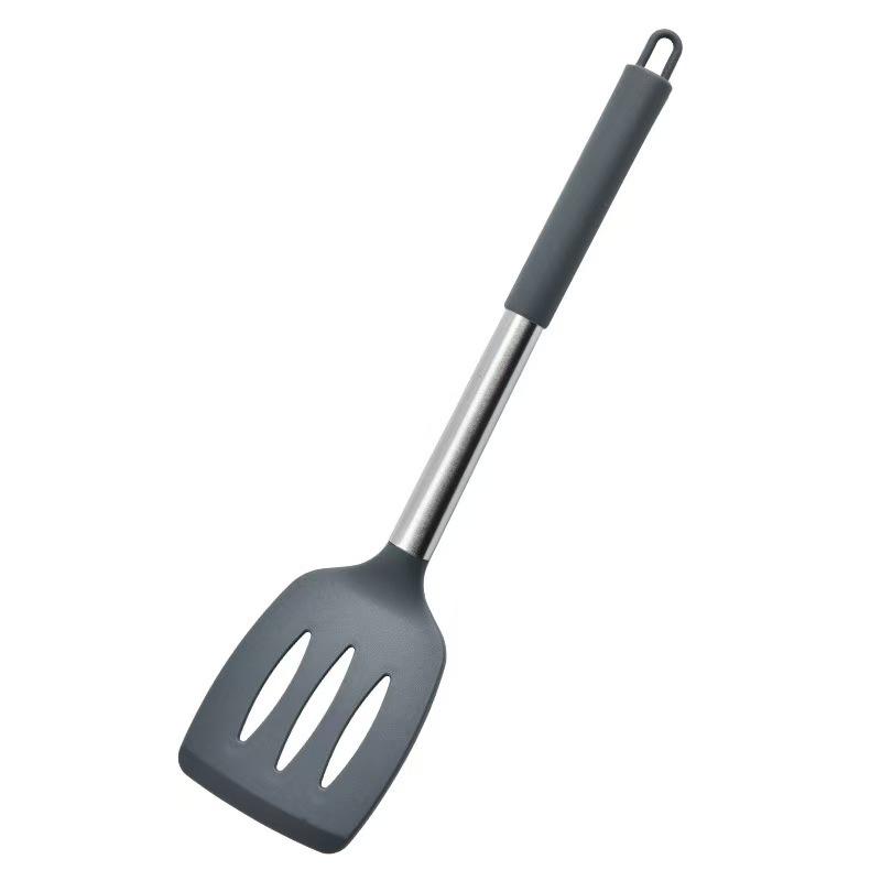 Silicone Spatula Set with Handles: High-Temperature Resistant for Stir-Fry, Frying, Slotted, Non-Stick Cookware, and Steak Cooking. 1 Slotted Spatula чёрный
