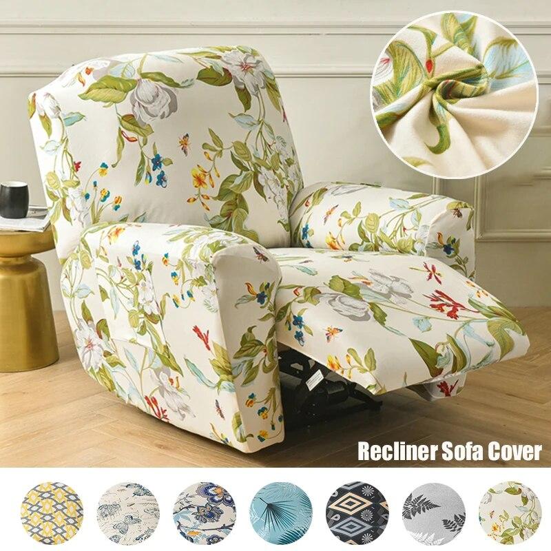 Printed Elastic Recliner Sofa Cover Soft Stretch Single Sofa Covers for Living Room Pets Kid Split Functional Lounger Chair Case