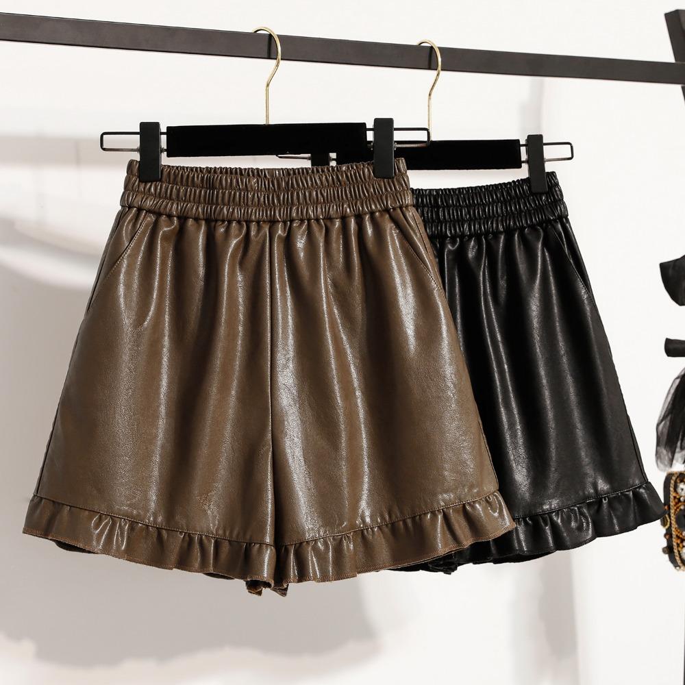 DIMANAF Plus Size 2025 New Winter Women Shorts Pants Loose Casual Short Pants Elastic Waist PU Fashion Lady