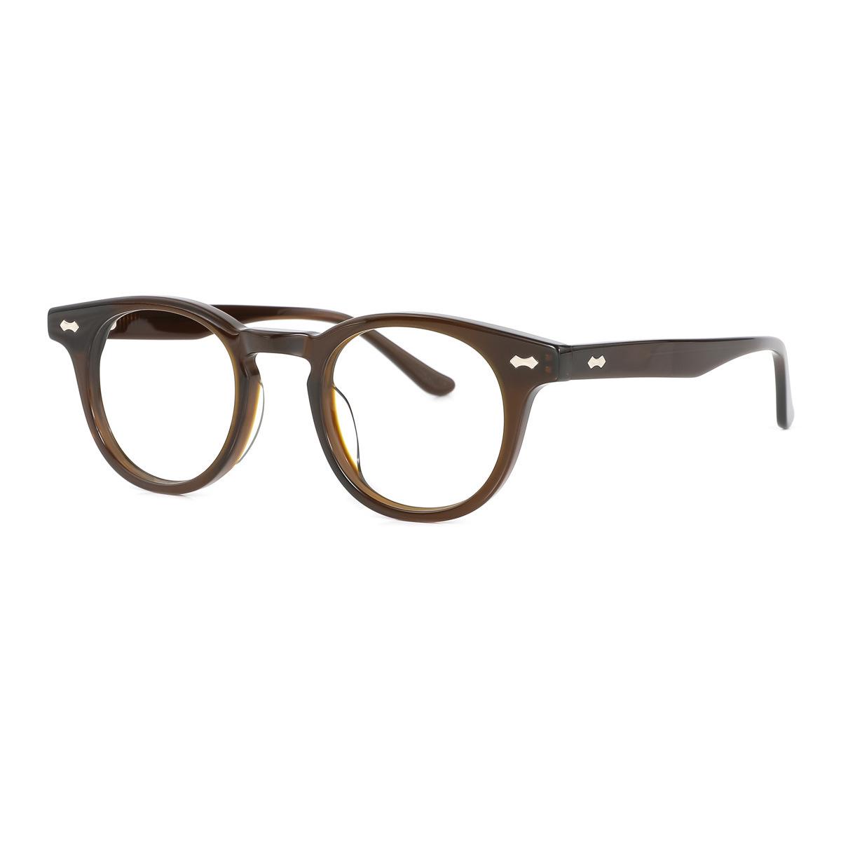 

Stylish Metal Rivet Vintage Glasses: Small Round Frame for Men & Women. White Lens
