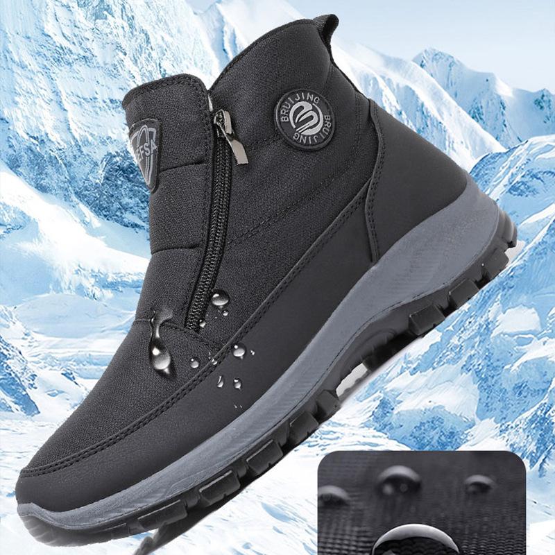 Herren Winter Warme Schneestiefel mit Reißverschluss Rutschfeste Stiefeletten mit Kunstfellfutter Bequeme Arbeitssneaker Lässige Walking Kurzstiefel Schuhe für Herren