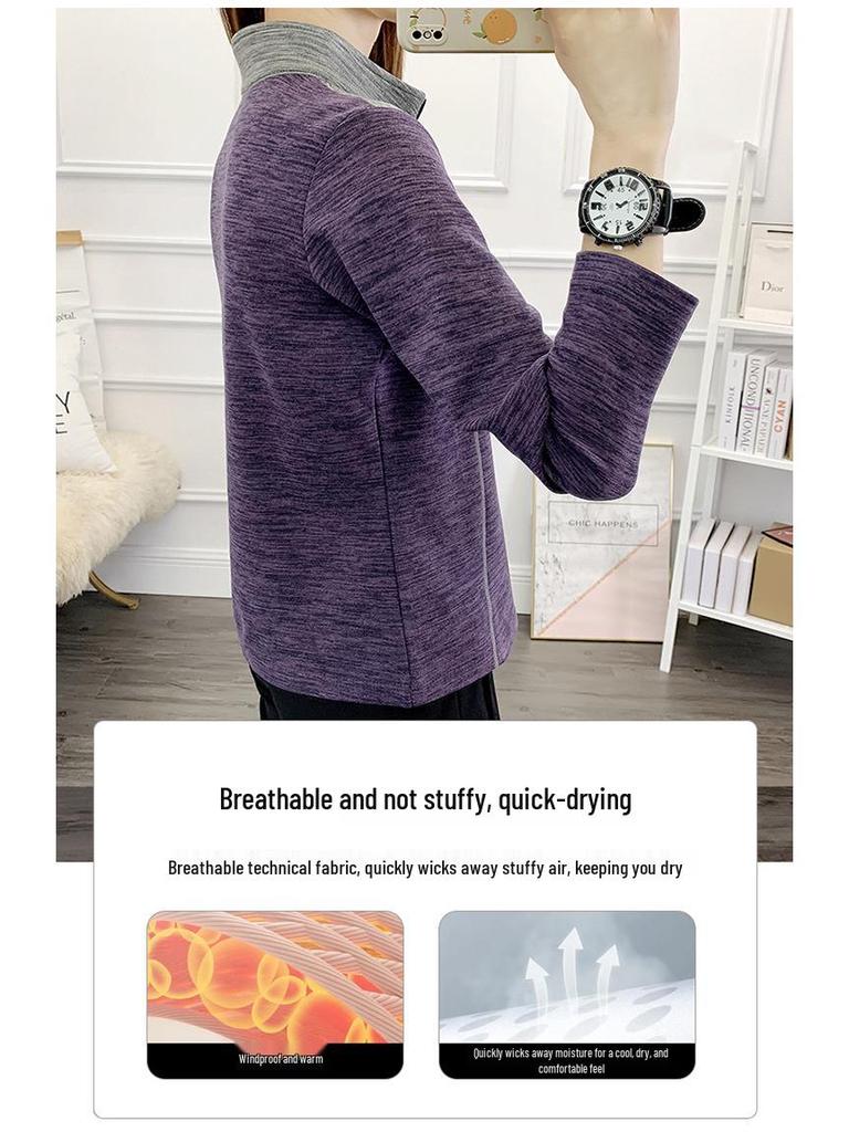 Plus Size Women's Stretch Velvet Fleece Stand-Up Collar Sweatshirt for Autumn/Winter