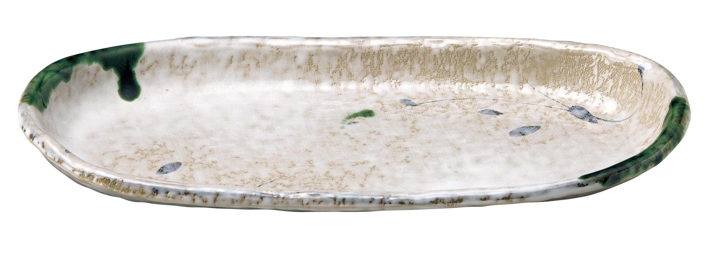 

Banko Ware Tsuta Oribe No. 11 Thin Oval Plate 10449