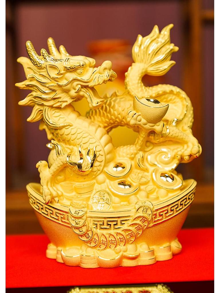 Flocked Gold Dragon Zodiac Ornament for Year of the Dragon - Wealth-Attracting Decoration and Business Gift