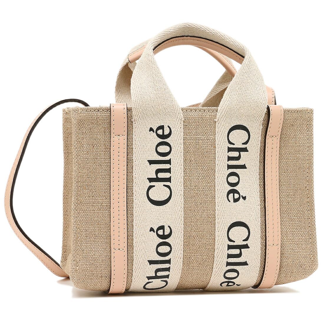 

Bag CHC22AP237 I26 Cement Pink WOODY Woody Linen Canvas Logo Ribbon Mini Shoulder Tote [Chloe] (Tote Bag) Women s [Brand] [Product]