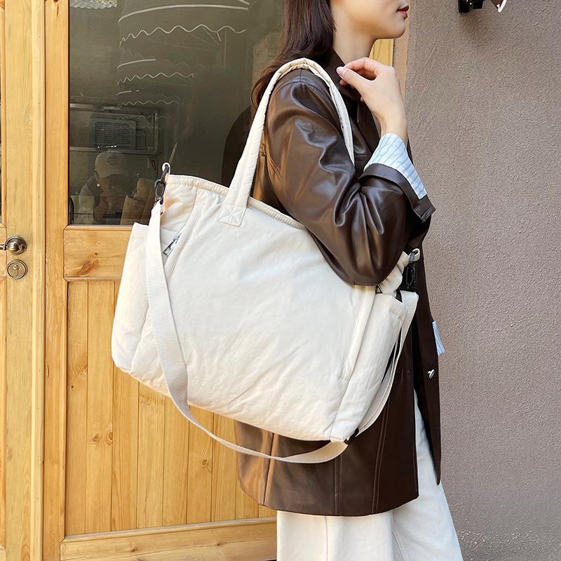 Commuter Large-Capacity Tote Bag, Cotton-Filled Soft Waxy Shoulder Bag, Cotton Clothes, Crossbody Handbag.