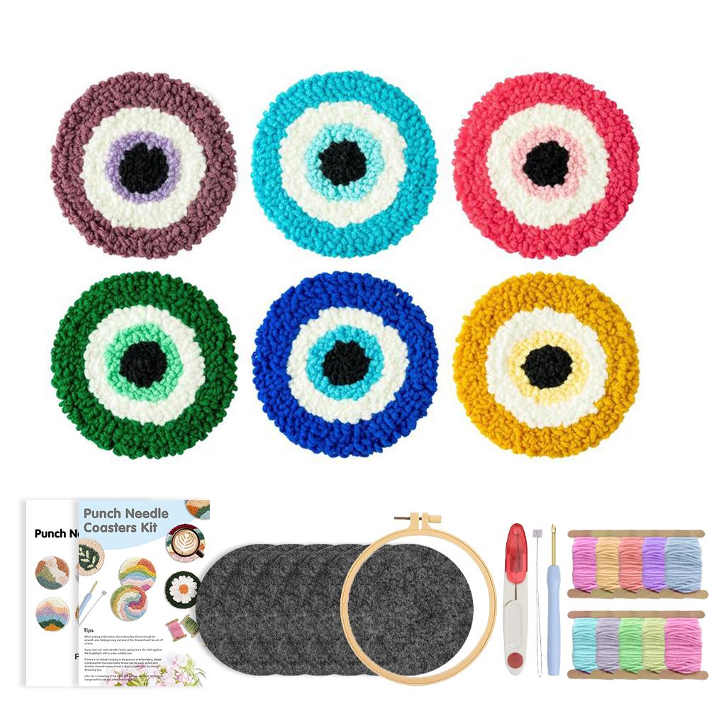 CHENISTORY 6 Pcs Flower Punch Needle Coaster Kit for Beginners Adults Easy Art Coasters Tea Coffee Cup Mat Set for Home Decor