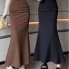 Elegant High-Waist Midi Fishtail Skirt for Women - Spring/Autumn A-line Drape Skirt