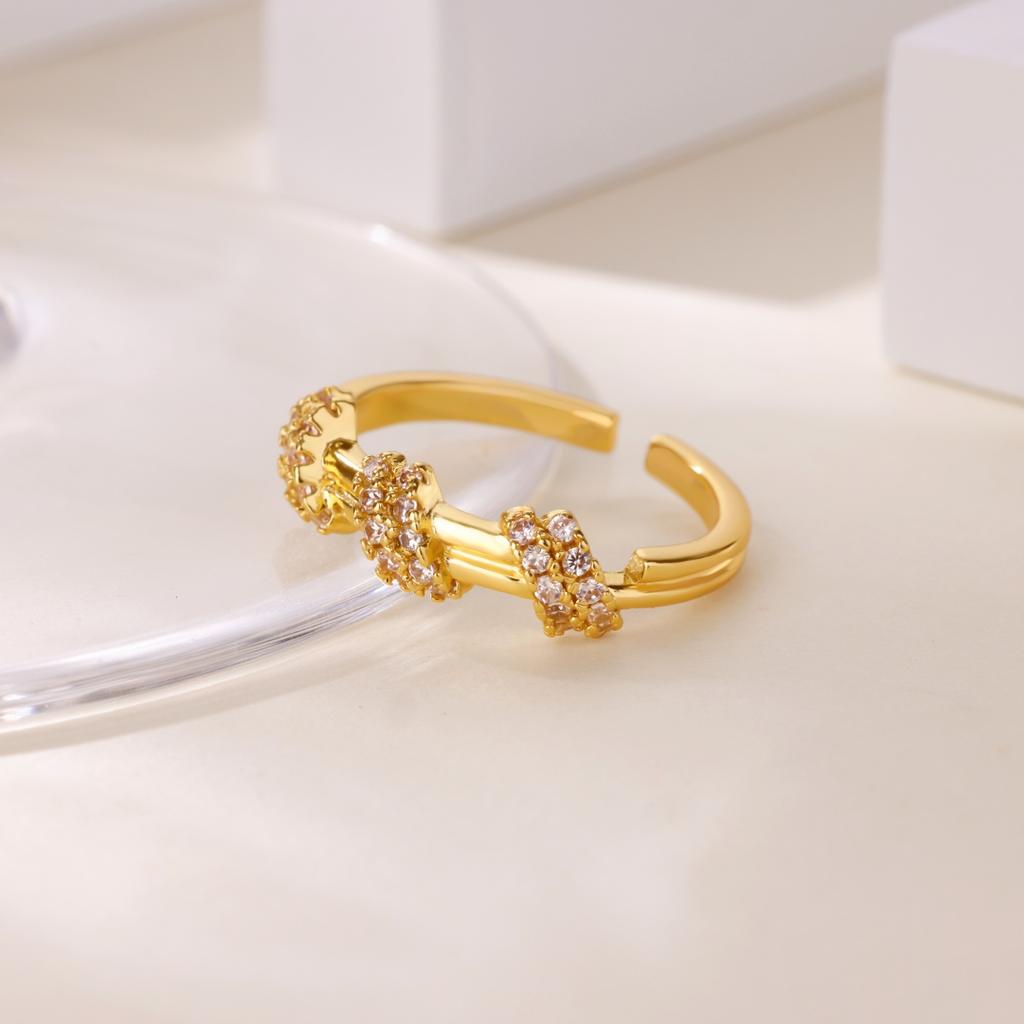 Zircon Circle Knot Rings For Women Men Gold Color Stainless Steel  Opening Adjustable Ring Luxury Brand Jewelry Couple Gift