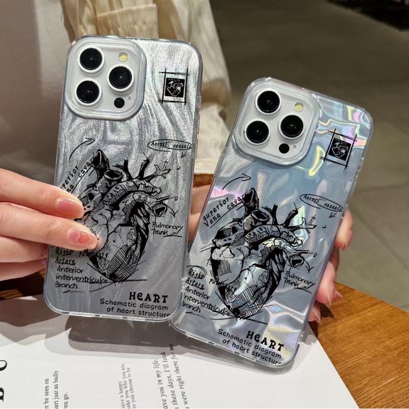 Heart Pattern Sparking Glitter Phone Case For iPhone 16 Pro 15 Pro Max 14 13 12 11 TPU Clear Soft Edge Shockproof Hybrid Hard PC Bumper Cover