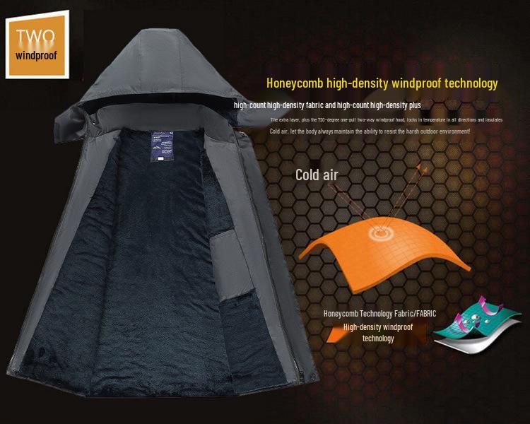 Men's Windproof Waterproof Down Jacket - Velvet-Lined and Insulated Cotton Winter Coat for Cold Protection.