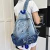 2025 Retro Gradient Star Wash Denim School Backpack - Large Capacity for Students