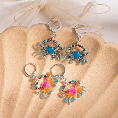 Jewelry Crab Pendant Earrings Zinc Zinc Alloy Gradient Crab Ear Buckle  Hawaiian Summer Beach