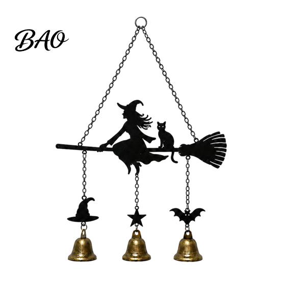 Hanging Wind Bell Halloween Witch Broom Chime, Holiday Party Decorative Metal for Indoor Outdoor Garden Patio Porch Chime