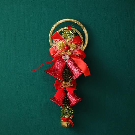 Christmas Bell Plastic Jingle Bells Xmas Tree Hanging Ornament with Bow And Artificial Pine