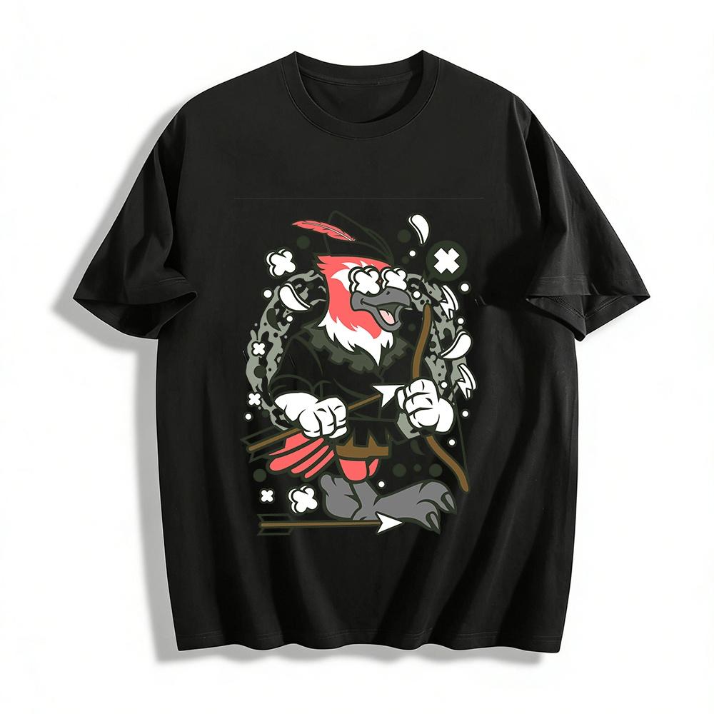 Cartoon Red Headed Eagle Archer Graphic Casual T-Shirt Pure cotton T-shirt XXS